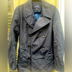 Banana Republic Blue Double Breasted Nylon Peacoat Trench Coat Size L